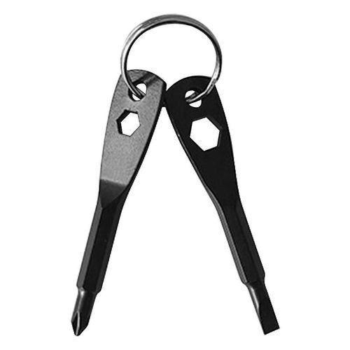 Porte-clés multifonction 4 en 1 avec tournevis cruciforme, clé plate et clé hexagonale, cadeau pour homme, bricoleur, électricien, homme - Noir, une pièce