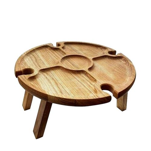 Table De Pique-Nique Pliante En Bois Pour L'extérieur, Avec Porte-Verres, Étagère À Verres À Vin 2 En 1 Et Plateau À Collation.