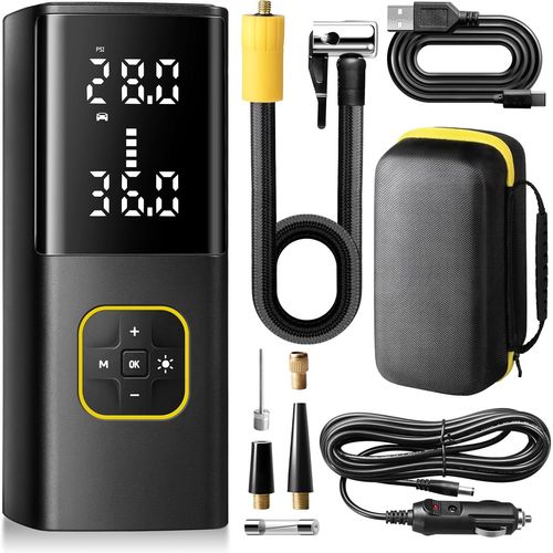 CHECARZHN--NO1-Compresseur À Air Portatif 150 Psi, 9000 Mah Gonfleur Pneus Voiture Avec Écran Numérique Led, Mini Pompe Velo Electrique Avec Câble 12V Cc Et Lumière Led Pour Voiture, Moto, Vélo, Ball