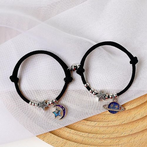 Bracelet De Couple Magnétique Simple, Nouvelle Mode, Pour Femmes Et Hommes Amoureux, Personnalité Astronaute Étoile, Bracelet Tressé À La Main, Bijoux Noir