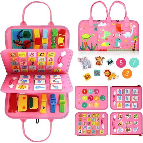 Busy Board Jouet Montessori Pour Bébé De 1 2 3 4 Ans,Jouets D'activité Et De Développement Pour Enfants,Cadeau Pour Garçons Filles (Rose)