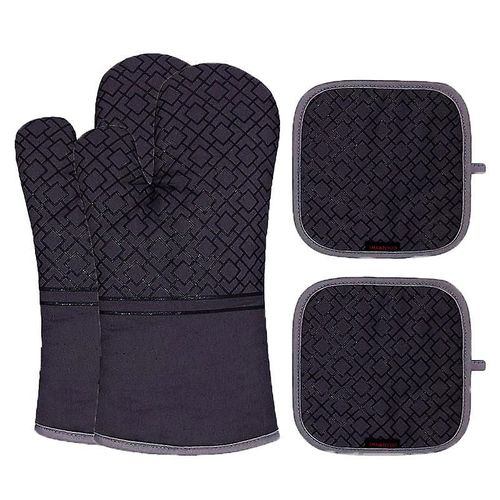 Ensemble De Gants De Four Et Maniques, Maniques Et Gants De Four, Doublure 100 % Coton Noir