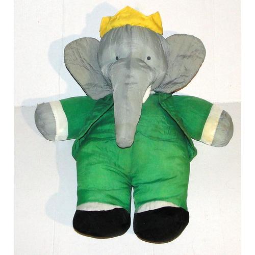 Peluche Babar L'elephant En Toile Vintage Bikin - Doudou Babar Yeux Feutrine Style Puffalump 40 Cm