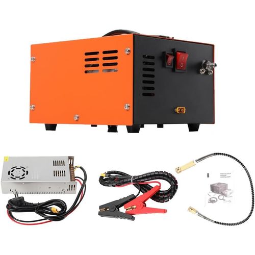 CHECARZHN--NO1-Compresseur D'Air Haute Pression Pcp 300 W 30 Mpa/300 Bar/4500 Psi Portable Pcp Pompe À Air Haute Pression Fermeture Manuelle Compresseur Pour Bouteille De Gonflage Pcp Inflator Orange