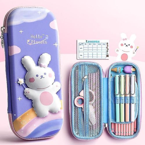 Boîte À Crayons Lapin 3deva Licorne, Boîte À Crayons Mignonne De Dessin Animé, Boîte À Crayons De Couleur Pour Filles, Boîte À Stylos Pour Étudiants, Fournitures Scolaires, Boîte Cadeau Lapin Violet 2 Couches