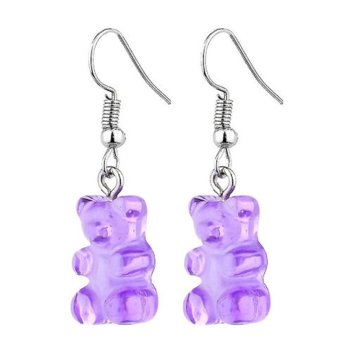 2 Paires De Boucles D'oreilles Ours Bonbon Gommeux, Ours En Résine, Goutte Colorée De Dessin Animé, Goutte Pendante Pour Femmes Violet