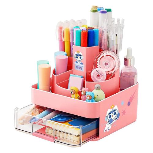 Porte-Crayons Rotatif Pour Stylos De Bureau - Pots À Crayons Porte-Pinceaux De Maquillage Avec 11 Compartiments Pour Rose