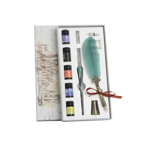 13 Pcs Antique Plume Plume Dip Pen Écriture Encre Set Papeterie Boîte Cadeau Avec Plume Cadeau De Mariage Plume Stylo Plume