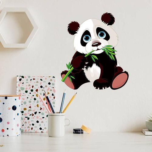 Autocollants muraux panda mignon mangeant du bambou Décoration murale de chambre d'enfant Idées de dessins animés d'animaux autocollants