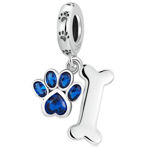 Charmes Best-Shop Argent 925 Femme Pendentif Zircon Bleu Pet Claw Print & Bone Bead Compatible Brand Bracelets Et Colliers