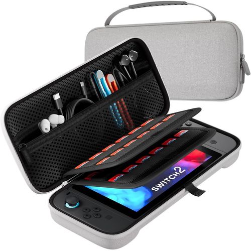Kal-Étui Rigide Transport Pour Nintendo Switch 2 Avec 24 Emplacements Pour Cartes De Jeu, Housse Coque Voyage De Protection Pour Console Joy-Con Et Accessoires \U2013gris