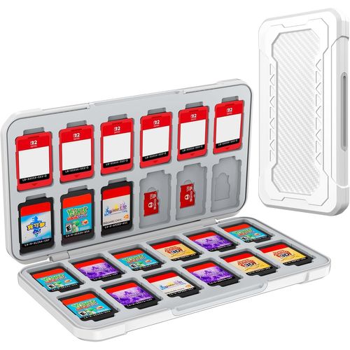 Kal-Rangement Jeux Switch Pour Nintendo Switch 2/Lite/Oled,Support De Stockage De Mémoire En Design En Fibre De Carbone Blanc Avec 24 Fentes Carte Jeu Et 24 Fentes Carte Micro Sd