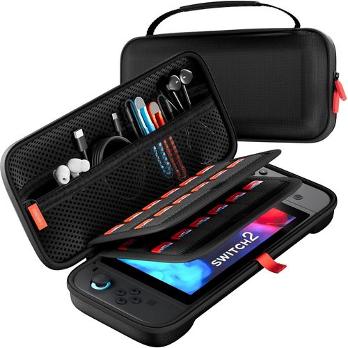 Kal-Étui Rigide Transport Pour Nintendo Switch 2 Avec 24 Emplacements Pour Cartes De Jeu, Housse Coque Voyage De Protection Pour Console Joy-Con Et Accessoires \U2013 Noir/Standard