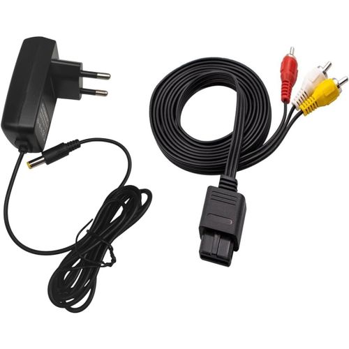 Kal-Link-E : Lot Compatible Avec Console Super Nintendo (Snes) : Chargeur Secteur Pour Alimentation + Cable Video Composite Av