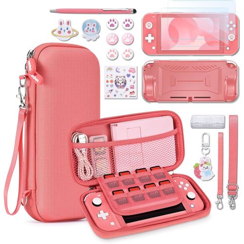Kal-Étui Support Accessoires Pour Ns Switch Lite 17 En 1 Avec Etui De Transport, Etui De Jeu, Protection D'ecran Switch Lite (Corail)