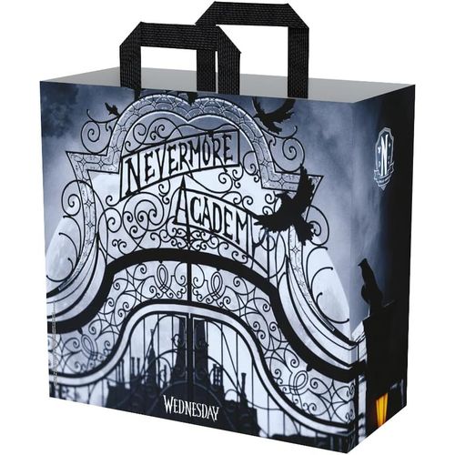 KAL-Mercredi Sac Cabas - Taille M 40 X 45 X 20 Cm - Matière Recyclée - Motif Nevermore Academy - Noir Et Blanc