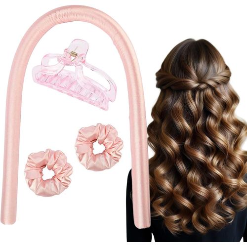 Kal-Bigoudis Pendant La Nuit, Bandeau Sans Chaleur, Bandeau En Soie Bouclé, Cheveux Ondulés En Soie Pour Cheveux Longs Et Moyens -Rose