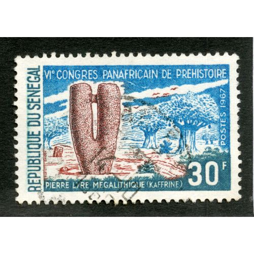 Timbre Oblitéré République Du Sénégal, Vie Congrès Panafricain De Préhistoire, Pierre Lyre Mégalithique, Kaffrine, Postes 1967, 30 F