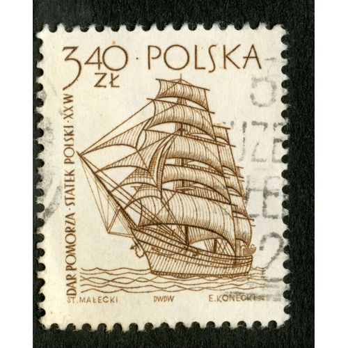 Timbre Oblitéré Polska, Dar Pomorza , Statek Polski Xx W, 3.40 Zl