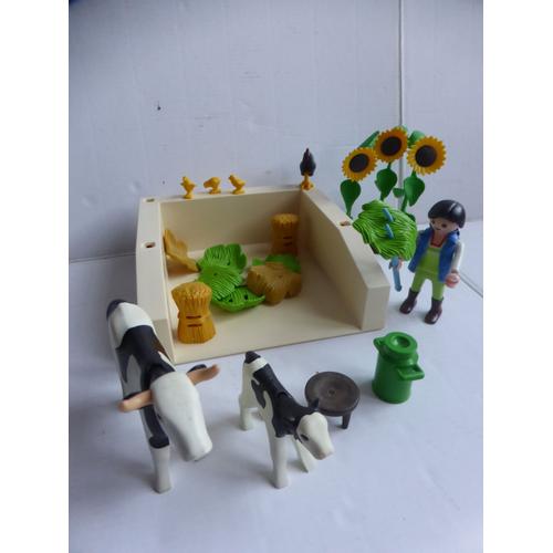 Playmobil Fermière Avec Vache Et Veau, Poule Et Poussins + Accessoires Pour Ferme Ou Maison