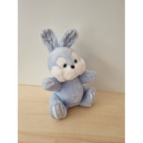 Doudou Peluche Lapin Blanc Bleu Tartine Et Chocolat