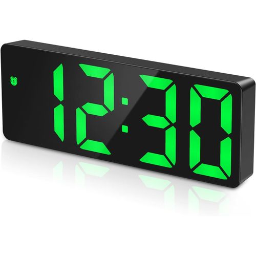 KAL-Réveil Numérique, Horloge De Bureau Numérique, Horloge Digitale À Led Avec Voix Et Touche Activée, Date, Température, Snooze, 3 Niveaux Luminosité Réglable, Batterie/Usb, Pour Maison-Vert