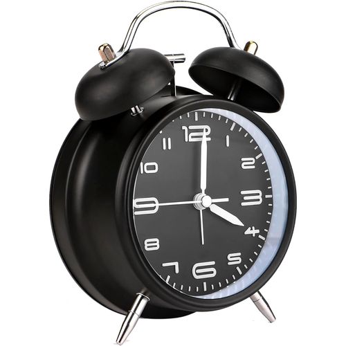 KAL-Réveil Double Cloche Avec Veilleuse, Vintage Retro Réveil De Voyage Silencieux Sans Tic Tac Analogique Quartz Horloge À Double Cloche Pour Enfant Kid Sleep