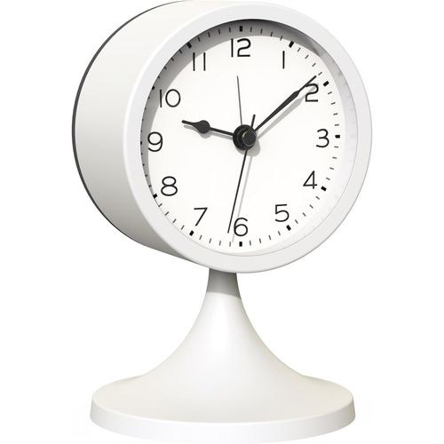 KAL-® Réveil Analogique Mignon De 7,6 Cm, Petite Horloge De Table Rétro À Piles, Horloge De Bureau En Métal Mince Avec Lumière Pour Décoration De Salon, Chambre, Chevet, Étagère (Blanc)