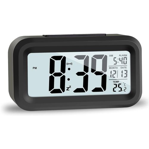 KAL-Lcd Horloge Digitale Réveil, Réveil De Voyage Avec Température Date Snooze, Horloge Numérique Sans Tic-Tac Pour Chambre Bureau De La Famille