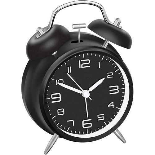 KAL-Réveil Double Cloche Avec Veilleuse, Analogique Rétro 10 Cm Pour Enfants, Silencieux Sans Tic-Tac, Despertador Infantil Retro Analógico Con Esfera Grande De 4 Pulgadas Sin Tictac Silencioso