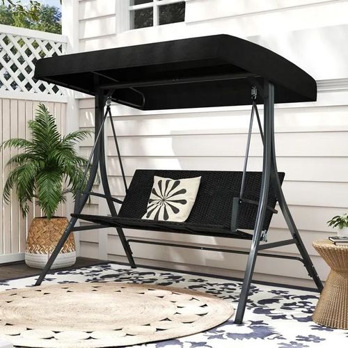 Costway Balancelle De Jardin 3 Place - Charge Max.: 453 Kg Avec Toit Pare-Soleil Banc À Bascule Pour Extérieur Noir