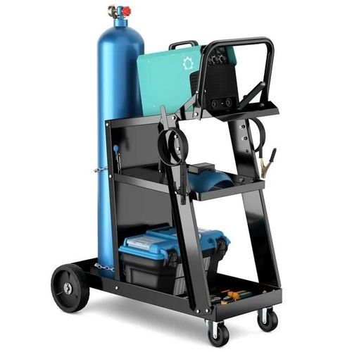 COSTWAY Chariot Poste à souder Mobile -3 Niveaux pour Soudage TIG MIG -Plateaux Inclinable, Charge max.: 100 KG Noir