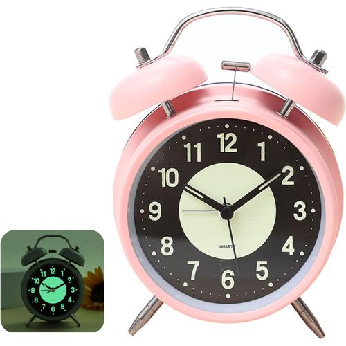 KAL-Réveil Lumineux De 10 Cm - Double Cloche - Réveil Pour Enfant Avec Alarme Puissante - Réveil Rétro Analogique Sans Tic-Tac - Réveil À Quartz - Réveil Fort Pour Les Dormeurs Profonds - Fonctionne