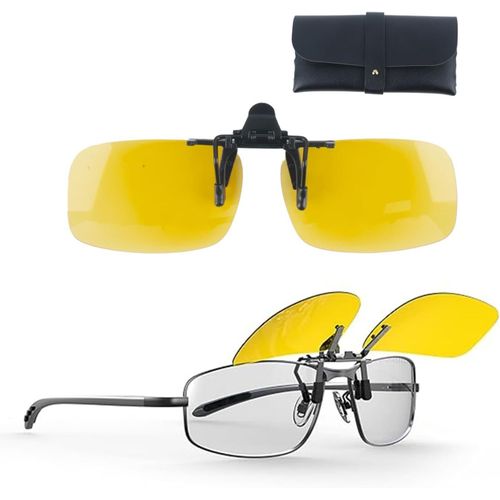 Lunettes De Soleil À Clipser Pour Conduite De Nuit Sur Les Lunettes De Vue - Sans Monture - Réduit Efficacement Les Reflets De La Neige, Des Lampes Frontales, Du Soleil - Pour Homme Et Femme