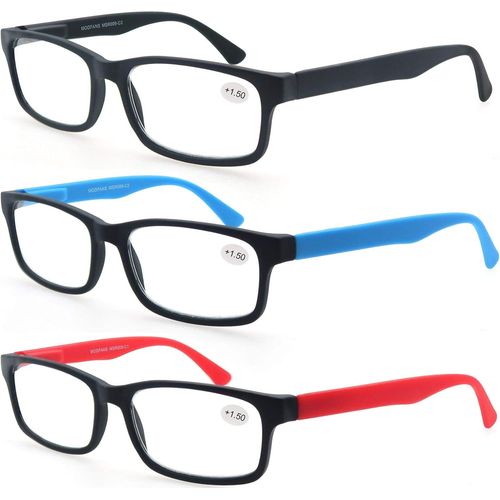 Lot De 3 Lunettes De Vue Rectangle, Branches A Ressort Comfort Vision Nette Pour Hommes Femmes, Lunettes De Lecture Noir-Rouge-Bleu +2.00 