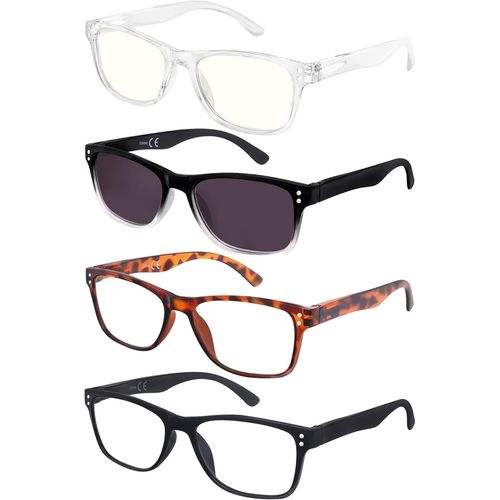 Pack De 4 Lunettes De Lecture Hommes Femmes À Lire Lunette De Vue Loupe De Lecture Avec Charnière À Ressort Style Rectangle Léger Confortable
