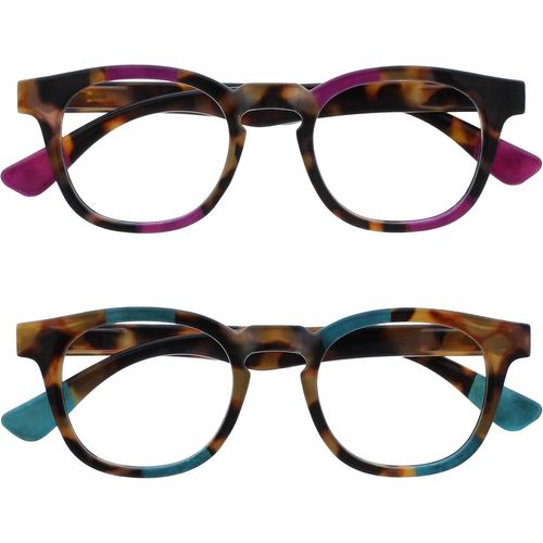 Lunettes De Lecture Pack De 2 Avec Monture Arrondi Flatteur Charnières À Ressort Anti-Rayures Écailles De Marron Touche De Violet Turquoise Hommes Femmes Rr62-5q +2.50
