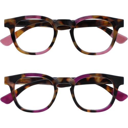 Lunettes De Lecture Pack De 2 Avec Monture Arrondi Flatteur Charnières À Ressort Anti-Rayures Écailles De Marron Touche De Rose Violet Hommes Femmes Ressort Rr62-45 +1.50