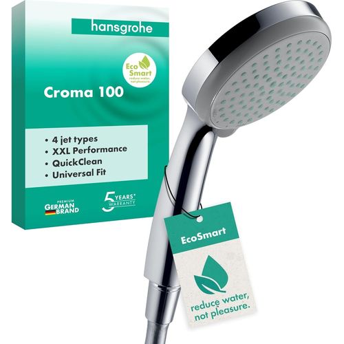 CHECARZHN--NO1-Croma 100 - Pommeau De Douche Économie D'Eau Avec 9 L/Min (Ecosmart), Douchette À Main Avec 4 Types De Jet, Douchette Ronde (Diamètre 100 Mm), Chromé, 28537000