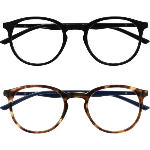Lunettes De Lecture Pack De 2 Montures Rondes Et Mincess Charnières À Ressort Anti-Rayures Noir Marron Hommes Femmes Rr60-12 +3.00