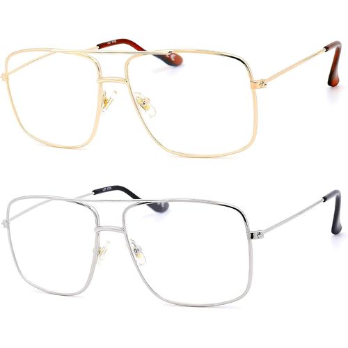 Lunettes 2 Pack, Lunettes Loupe, Lunettes De Lecture, Style Pilote Monture Métal Rétro, Lunette De Lecture Homme Femme, Nv5728