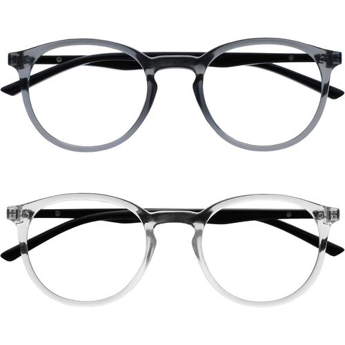 Lunettes De Lecture Pack De 2 Montures Rondes Et Mincess Charnières À Ressort Anti-Rayures Gris Transparente Hommes Femmes Rr60-7c +2.50