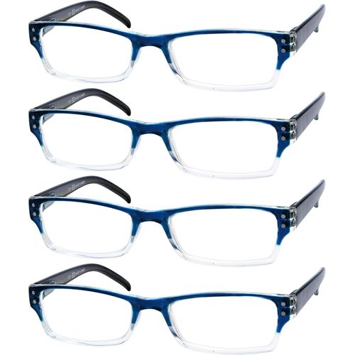4 Paires Classic Lunettes De Lecture Pour Femmes Hommes Rectangulaires Avec Charnières À Ressort, Bleu 3.00