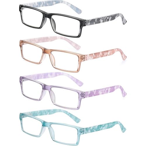 Lot De 4 Lunettes De Lecture Homme Femme, Lunettes Loupe Charnières Ressort, Lunettes De Vue Rectangle Noir-Marron-Violet-Vert