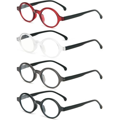 Bin Lot De 4 Petites Lunettes De Lecture Rondes Anti-Lumière Bleue Pour Homme Et Femme Avec Charnières À Ressort