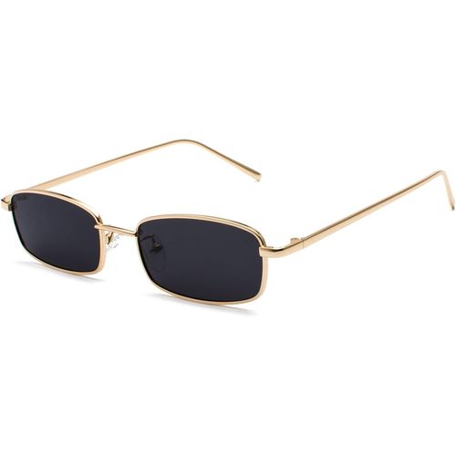 Lunettes de soleil rectangulaires rétro classiques pour homme et femme - Vintage - Minces - Cadre en métal