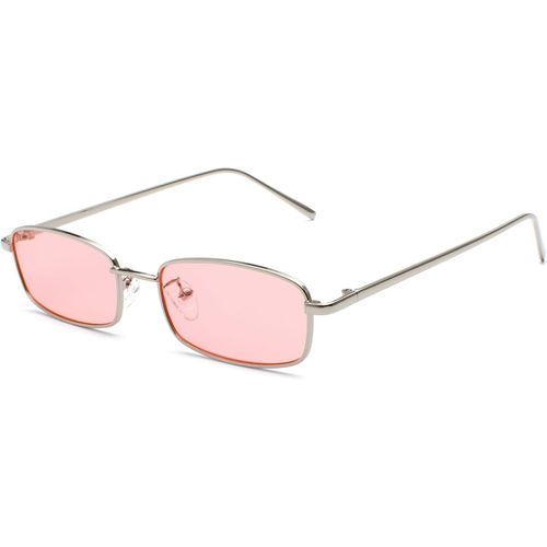 Lunettes de soleil rectangulaires rétro classiques pour homme et femme - Vintage - Minces - Cadre en métal