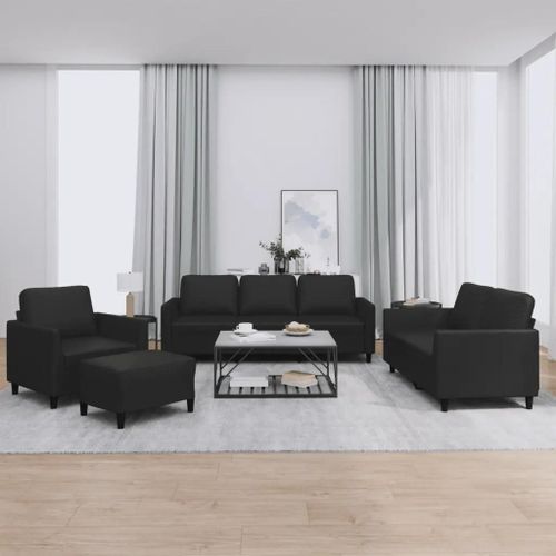 Prolenta Premium - Ensemble De Canapés 4 Pcs Avec Coussins Noir Similicuir