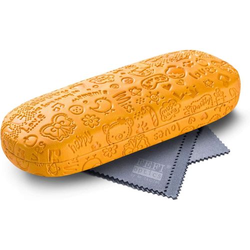 Fefi Étui À Lunettes, Pour Enfant, Coque Rigide, En Design Gaufré, Avec Chiffon De Nettoyage En Microfibre, Jaune, S