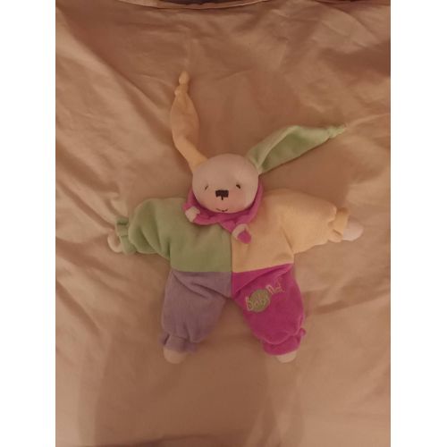 Doudou Babynat Baby Nat Lapin Arlequin Jaune Vert Mauve Rose Chien